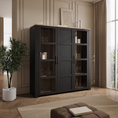 Meubella - Borello - Buffetkast - Zwart - 151x42x161 cm