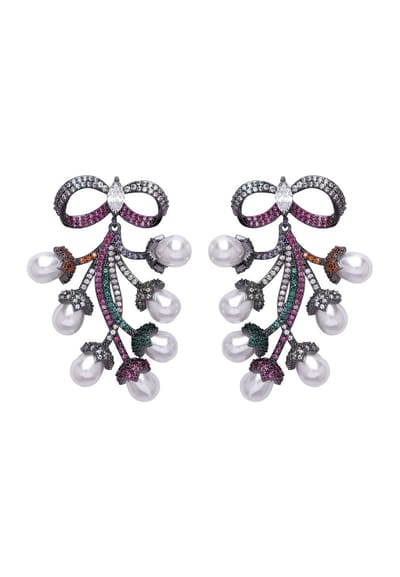 AVANT-GARDE PARIS Diva oorbellen - druiventak met strass - 1 stuk - paars en rhodium plated