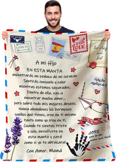 Gepersonaliseerde Deken voor Zoon - Warm Plaid met Persoonlijke Boodschap - Cadeau Moeder tot Kind