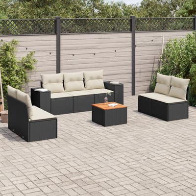 vidaXL - 8-delige - Loungeset - met - kussens - poly - rattan - zwart