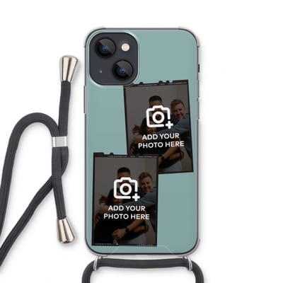 Gepersonaliseerd - Case Company® - Hoesje met koord geschikt voor iPhone 13 mini hoesje met Koord - Polaroid Zwart - Telefoonhoesje met Zwart Koord - Extra Bescherming aan alle Kanten en Over de Schermrand