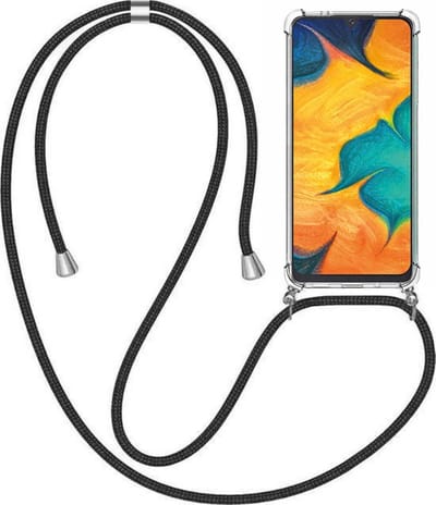 Telefoonhoesje Geschikt voor Samsung Galaxy A30 met Koord en Stootrand - TPU Backcover Shockproof met Lanyard - Smartphonica geschikt voor Samsung Galaxy A30