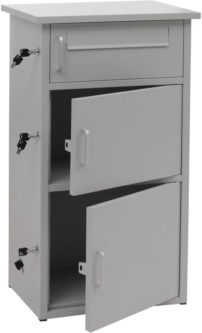 Pakketkast MCW-O51, pakketbox, pakketvak, pakketstation, brievenbus met 3 vakken, staal 89x49x38 cm ~ lichtgrijs
