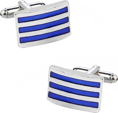 Fako Bijoux - Manchetknopen - Rechthoek - Blauw Gestreept - 20x12mm - Zilverkleurig