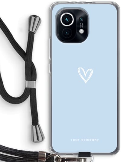 Case Company® - Hoesje met koord geschikt voor Xiaomi Mi 11 hoesje met Koord - Klein Hart Blauw - Telefoonhoesje met Zwart Koord - Bescherming aan alle Kanten en Over de Schermrand