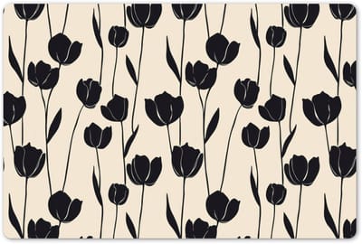 Placemats 45x30 cm - Placemat kunststof - 1 stuk - Tulpen - Patroon - Zwart - Borden onderleggers - Decoratie voor op tafel - Keuken tafeldecoratie accessoires - Vinyl onderlegger - Tafelversiering