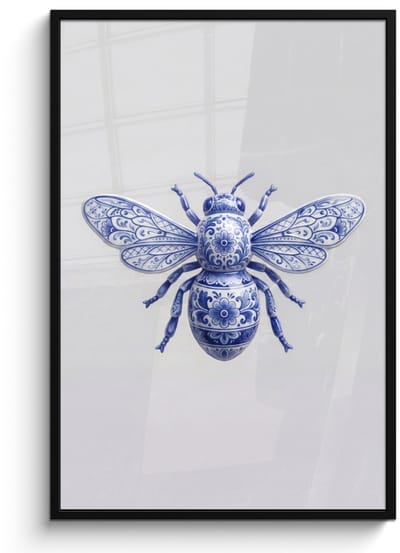 Poster in lijst - Fotolijst 80x120 cm - Posters - Bij - Modern - Delfts - Blauw - Posterlijst zwart - Decoratie - Wanddecoratie woonkamer - Muurdecoratie slaapkamer