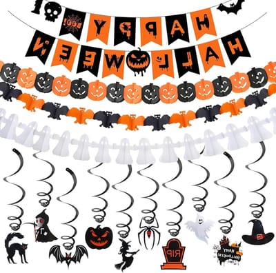 Halloween decoratieset - Feestversiering - Feestelijke sfeer creëren - Klassieke elementen - 10 onderdelen - Oranje en zwart