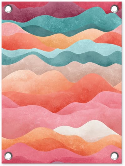 Tuinposter 30x40 cm - Tuindecoratie Golven - Kleurrijk - Abstract - Poster voor in de tuin - Buiten decoratie - Schutting tuinschilderij - Tuindoek muurdecoratie - Wanddecoratie balkondoek