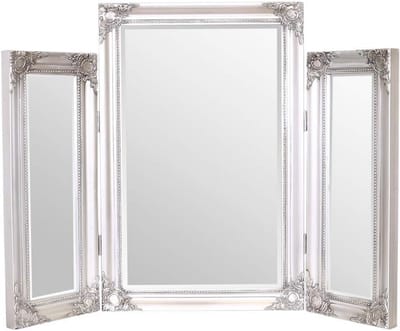 Kaptafel spiegel - Dressing tafel spiegel - Make-up aanbrengen - Drievoudig ontwerp - 74 x 55 cm - Antiek zilver