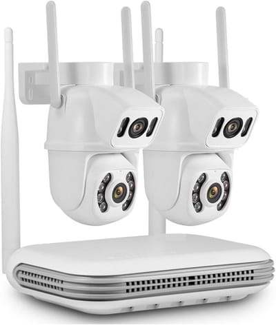 Beveiligingscamera Systeem - IP Camera Kit - Huisbewaking Buiten - Dubbele Lens 6MP - 8 Kanaals - Wit