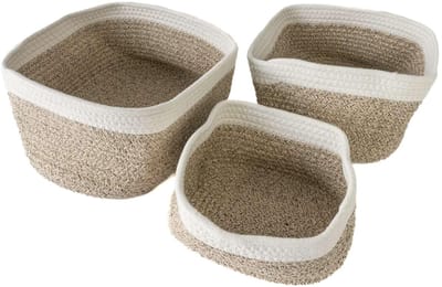 Intirilife Set van 3 opbergmanden van katoen, in Wit-Beige - 22.5 x 16 x 11.5 / 27 x 20 x 13.5 / 33.5 x 22.5 x 14 cm - Plankmand, organizer voor badkamer, woon- en slaapkamer, decoratief