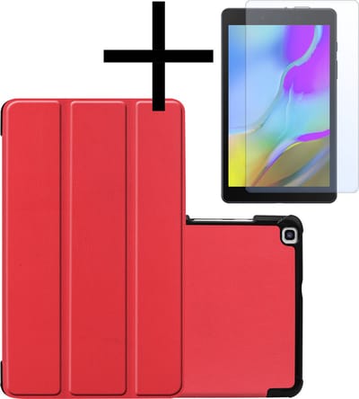 Hoes - Geschikt voor Samsung Galaxy Tab A 8.0 (2019) - Met Screenprotector - Trifold Bookcase - Hard Cover - Hardcover Book Case - Tablet Hoesje - Rood