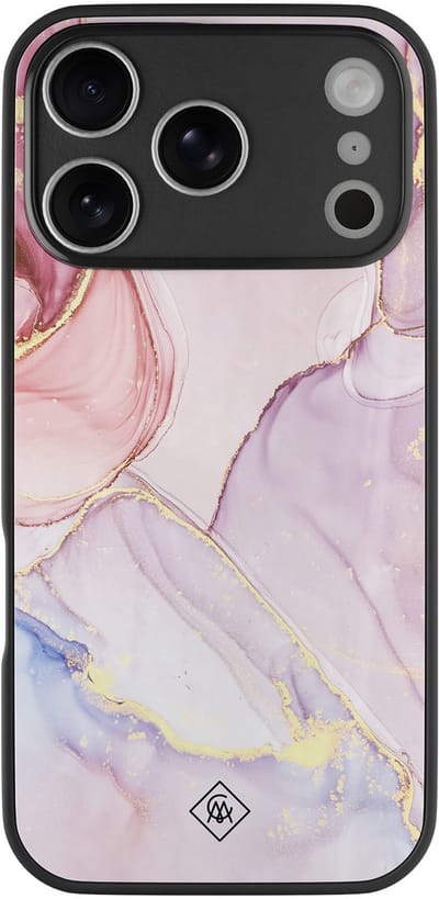 Casimoda® hoesje - Geschikt voor iPhone 17 Pro - Marmer roze paars - Luxe Hard Case Zwart - Backcover telefoonhoesje - Paars