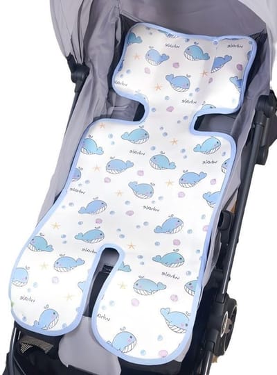 Koelmat voor baby's – Koelmat voor kinderwagens en autostoeltjes – Comfortabele koelmat – Autostoelaccessoire van 'ice silk'-materiaal – Voor kinderstoelen – Geschikt voor buiten in de zomer – Dolfijnendesign