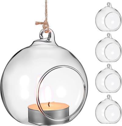 Hanging Glass Vazen Set van 5, Ronde Terrarium Ballen als Theelichthouder voor Planten, Decoratieve Hangdecoratie voor Thuis, Bruiloft en Feestjes