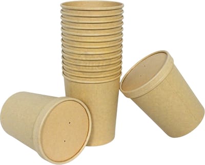 KURTT - 100 Soepbekers met deksel - 950ml - kraft soepbeker - 32oz - catering - take away - 115x91x133 mm