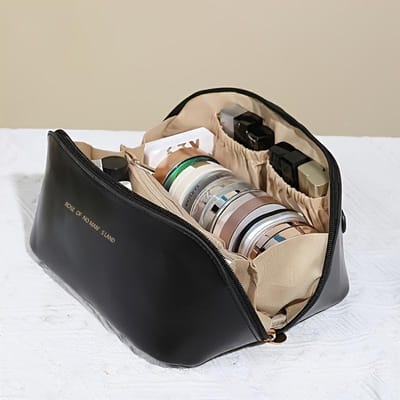 Grote Capaciteit Waterdichte Reismake-up Tas Met Handvat Kunstleer Cosmetische Opbergtas Voor Toiletartikelen Accessoires zwart