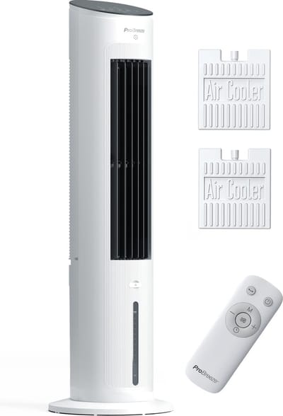 Torenventilator 3in1 - Stil & Frisse Luchtstroom - Ventilator met Krachtig Waterkoelingsysteem 5L - Luchtbevochtiger - Wit