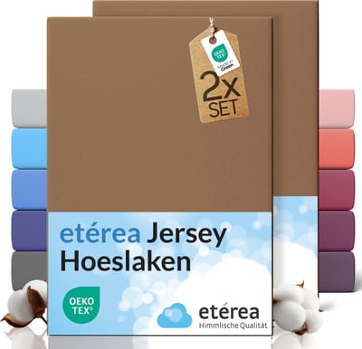 etérea Jersey hoeslaken 2-pack 180x200-200x200 cm (hoek 25 cm) 100% katoen - Mokka