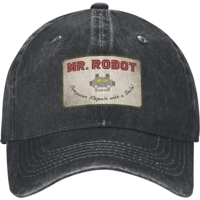 Computer Met Lachjes Anime Grappig Mr Robot Custom Retro Cowboy Gewassen Baseballpetten Voor Mannen Denim Zon Hoed Hip Hop Pet Adjustable zwart