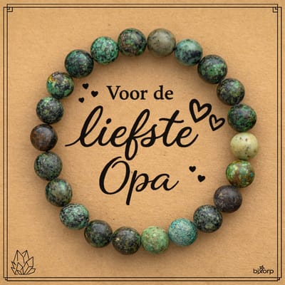 Bixorp Afrikaanse Turkoois Armband op Cadeau Kaartje - Voor de Liefste Opa - 8mm / 18cm Edelsteen Kralenarmband - Inclusief Cadeau Envelop
