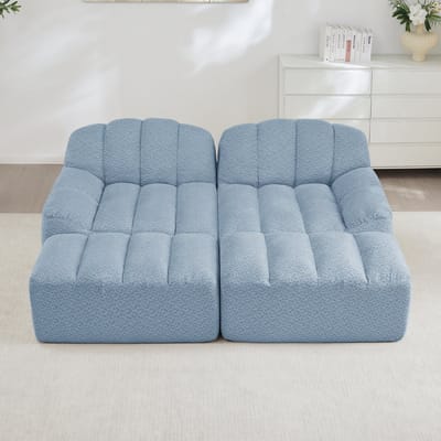 MODFU Modulaire Hoekbank - Ergonomisch En Antislip - Voor Woonkamer Of Appartement - Korrelfleece - Blauw