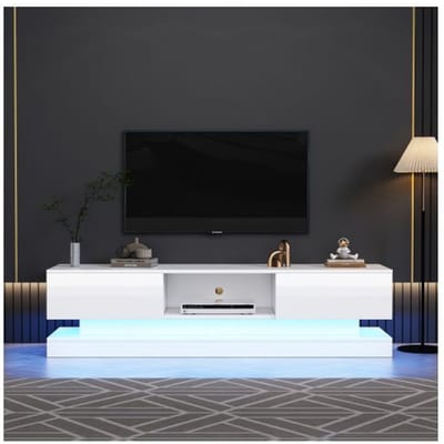 TV-meubel - MUVOE - 160x35x40,5 cm - Hoogglans wit - 2 lades - LED-verlichting bedienbaar via app wit