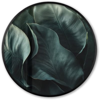 Poster in lijst Rond - Fotolijst 60x60 cm - Posters - Groen - Bladeren - Glad - Nerven - Ronde posterlijst zwart - Decoratie - Wanddecoratie woonkamer - Muurdecoratie slaapkamer