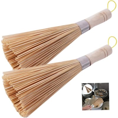 2-Pack - Traditionele natuurlijke bamboe wokborstel - Keukenreinigingsborstel - Bamboe afwasborstel - Voor het reinigen van borden, gietijzeren potten, pannen, groenten en gootstenen
