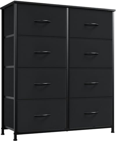 ladekast, dressoir met stoffen laden, commode met stalen frame, opbergkast voor slaapkamer, woonkamer, Zwart, 30D x 80B x 93H (8 laden)