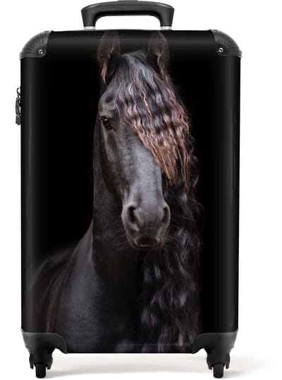 NoBoringSuitcases.com® Kinderkoffer - Hardcase koffer - Paard - Dieren - Zwart - Meisjes - Kinderen - Koffer meisje - Trolley kind - Reiskoffer - Lichtgewicht - Past binnen 55x40x20 cm en 55x35x25 cm - TSA slot - Handbagagekoffer - Kofferslot