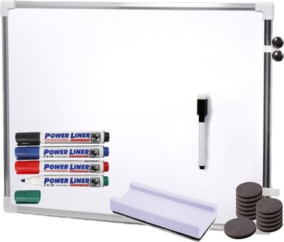 Concorde Magnetisch whiteboard/memobord - 50 x 70 cm - met 4x gekleurde stiften - 15x magneten - en een wisser