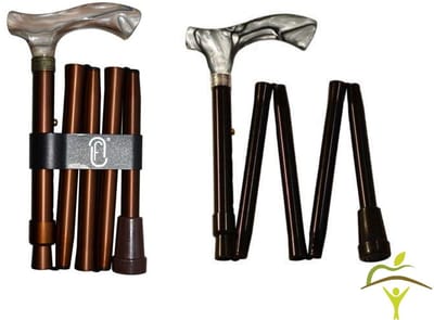 Finna wandelstok plooi- en verstelbaar houten of metacryl handvat : goudkleurig met bloemen, aluminium