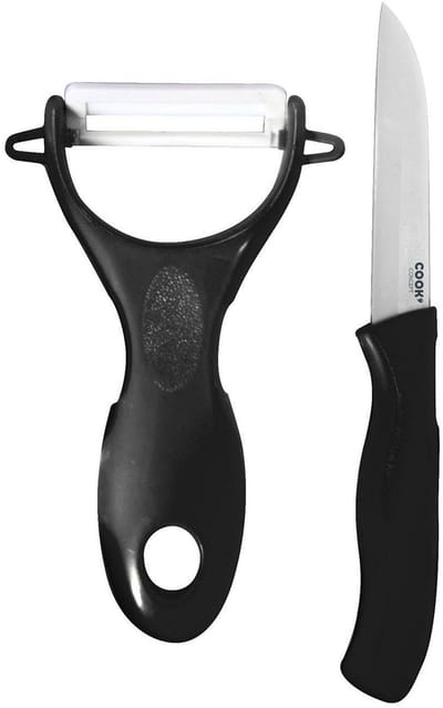 Cook Concept Dunschiller Met fruitmesje - zwart - kunststof - 15 cm - aardappelschiller en extra schilmesje