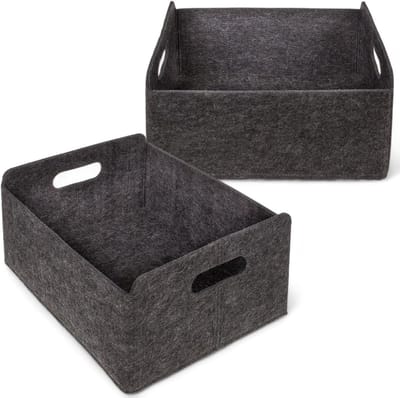Famanu - Set van 2 vilten opbergdozen, donkergrijs, opvouwbare vilten mand, 31 x 25 x 15 cm, stabiele opbergmand met handgrepen, voor plank en kledingkast, veelzijdige organizer voor thuis
