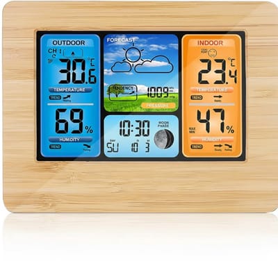 NBAP® Weerstation Binnen en Buiten - Weerstation Draadloos Binnen Buiten - Weerstation met Buitensensor - Houtkleur