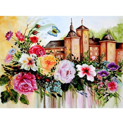 Borduurpakket DIY diamant borduurwerk bloemenhuis volledige ronde Diamond schilderij mozaïek Home Decor 20X30CM beige