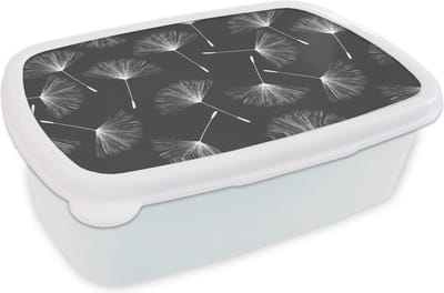 Broodtrommel Wit - Lunchbox - Brooddoos - Design - Paardenbloem - Plant - 18x12x6 cm - Volwassenen