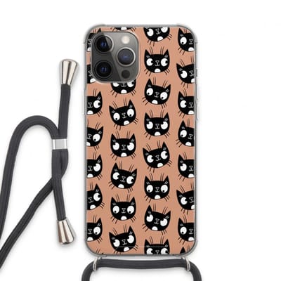Case Company® - Hoesje met koord geschikt voor iPhone 13 Pro Max hoesje met Koord - Kat - Telefoonhoesje met Zwart Koord - Bescherming aan alle Kanten en Over de Schermrand