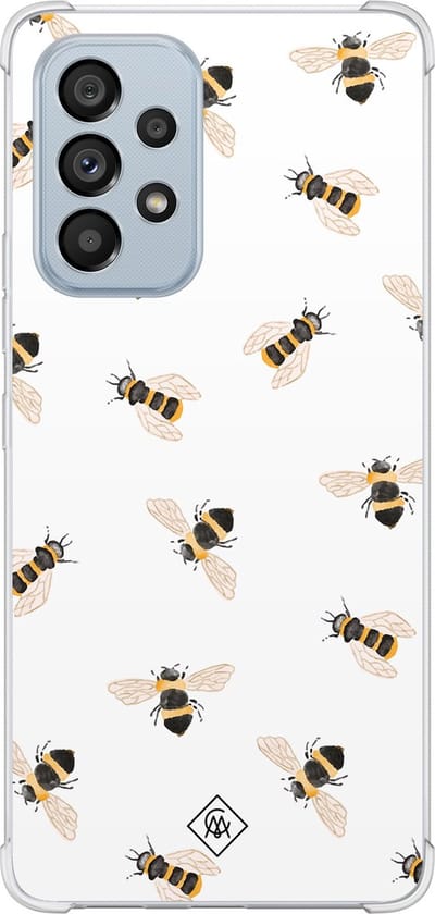 Casimoda® hoesje - Geschikt voor Samsung Galaxy A53 - Bee Happy - Shockproof case - Extra sterk - Siliconen/TPU - Bruin/beige, Transparant