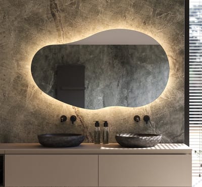 Schaere - Organische Badkamerspiegel - Indirecte Verlichting - Spiegel Verwarming - Instelbare Lichtkleur - Dimfunctie - 120×70 cm