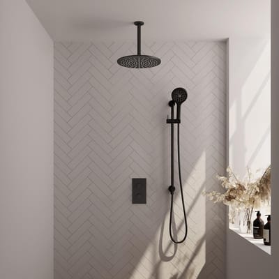 Brauer Black Edition Thermostatische Regendoucheset Inbouw - Hoofddouche 30 cm - 3 Weg - Handdouche 3 Standen - Doucheslang - Geintegreerde Glijstang - Mat Zwart