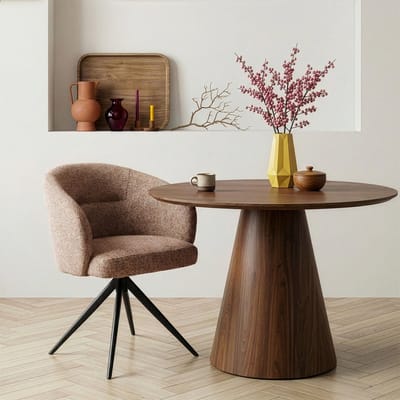 Draaibare Eetkamerstoel Connor - Textiel / Metaal - Cognac / Zwart - 62x79x59 cm (BxHxD)