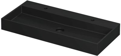 INK United Wastafel Porselein met 2 Kraangaten incl. Porseleinen Click Plug en Verborgen Overloop Systeem - 1000x450x110 mm - Mat Zwart