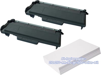 KATRIZ® huismerk toner 2x TN3330/TN3380 - 2x3000 Pagina's + Kopieerpapier-A4-80GR-500vellen-wit -Geschikt voor Brother HL-5440D/ 5450DN/ 5450DNT/ 5470DW/ 5470DWT/ Brother HL-6180DW/ 6180DWT/ Brother MFC-8710DW/ MFC-8910DW/ MFC-8950DW/DWT / MFC-8250DN