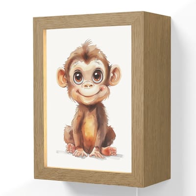 Wandlamp 15x20 cm - Oplaadbaar - Aap - Baby - Jungle dieren - Wandlampen binnen woonkamer - Slaapkamer lamp met kabel - Decoratieve nachtlamp - Vloerlamp snoer