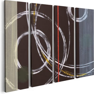 Artaza Canvas Schilderij Vierluik Abstracte Cirkels met een Rode Lijn - 80x60 - Foto Op Canvas - Canvas Print