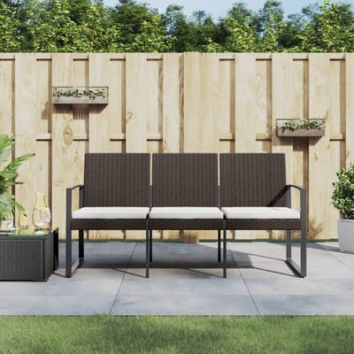vidaXL - Tuinbank - 3-zits - met - kussens - polypropeen - rattan - bruin