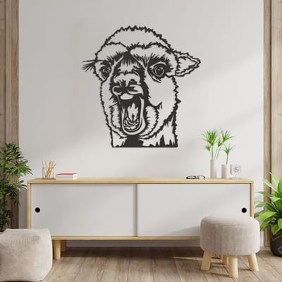 Wanddecoratie Lama - Muurdecoratie Lama - Muurdecoratie Hout - Wanddecoratie Hout - Muurdecoratie Woonkamer - Wanddecoratie Woonkamer - Wanddecoratie Industrieel - Wanddecoratie Dieren - Home Decor - Wall Line Art - 60.5 x 59 cm
